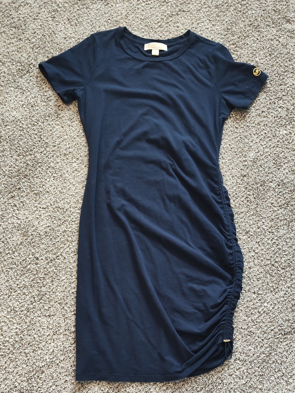 Michael Kors Navy Short-Sleeve Midi Dress with Side Ruching